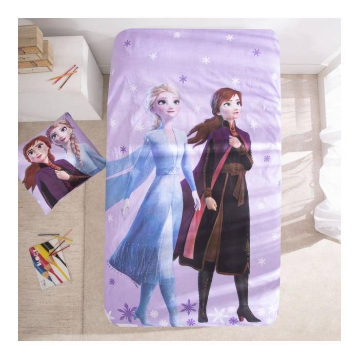 Set lenjerie pat, 100% bumbac, 2 piese, 140x200 cm, 65x65 cm, mov, Happy, Frozen [3]