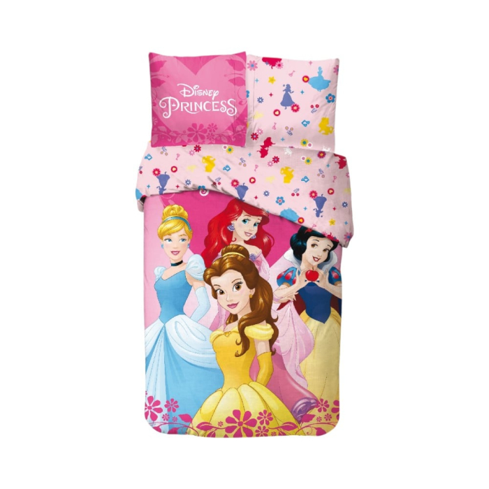 Set lenjerie pat, 100% bumbac, 2 piese, 140x200 cm, 65x65 cm, multicolor, Happy, Princess Disney [1]