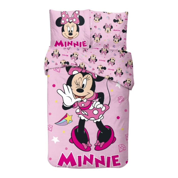 Set lenjerie pat, 100% bumbac, 2 piese, 140x200 cm, 65x65 cm, roz, Happy, Minnie Mouse [1]