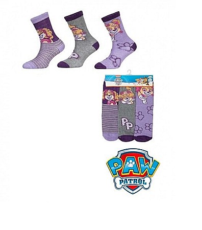Sosete - Set 3 perechi șosete fete, gri/mov, Paw Patrol