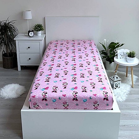 Cearceaf cu margini elastice, multicolor, 100% bumbac, 90 x 200 cm, Flowers, Minnie Mouse [1]
