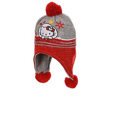 Caciuli - Căciulă pentru fetițe, roșu/gri, Love, Hello Kitty