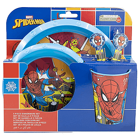 Seturi - Set 5 piese pentru servit masă, plastic, fără BPA, multicolor, Midnight Flyer, Spiderman