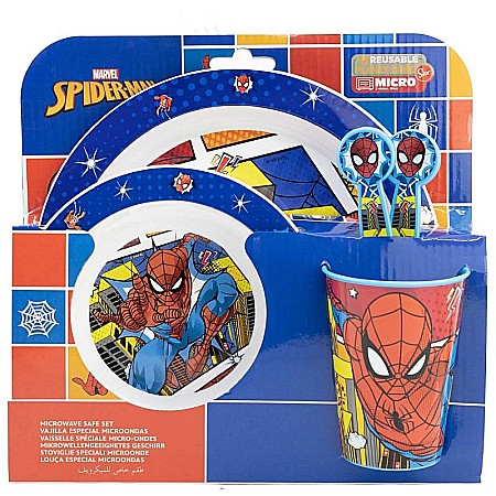 Alimente si bauturi - Set 5 piese pentru servit masă, plastic, fără BPA, multicolor, utilizabil la microunde, Midnight Flyer, Spiderman