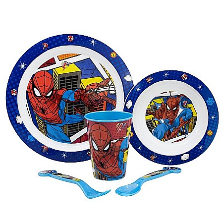 Set 5 piese pentru servit masă, plastic, fără BPA, multicolor, utilizabil la microunde, Midnight Flyer, Spiderman [1]