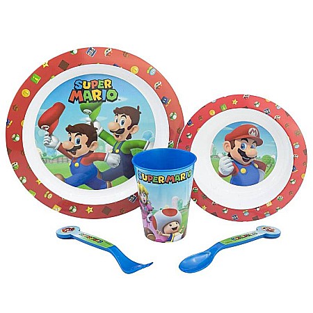 Set 5 piese pentru servit masă, plastic, fără BPA, multicolor, utilizabil la microunde, Super Mario [1]