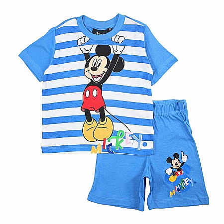 Pijamale - Pijamale copii cu mânecă scurtă, 100% bumbac, multicolor, Force, Mickey Mouse, Disney