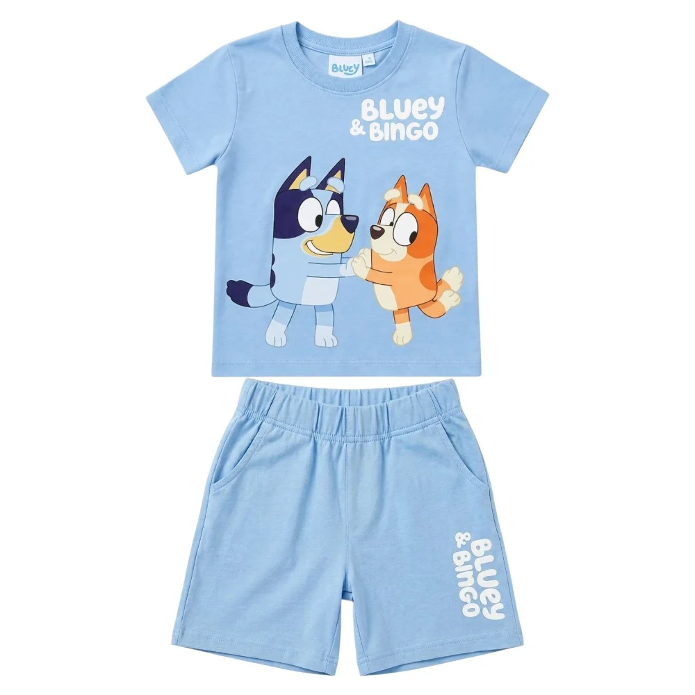 Seturi 2 piese - Compleu copii, 2 piese, mânecă scurtă, 100% bumbac, albastru, Bluey
