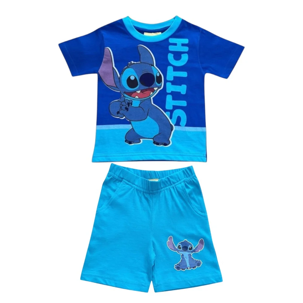 Seturi 2 piese - Compleu copii, 2 piese, mânecă scurtă, 100% bumbac, albastru, Stitch