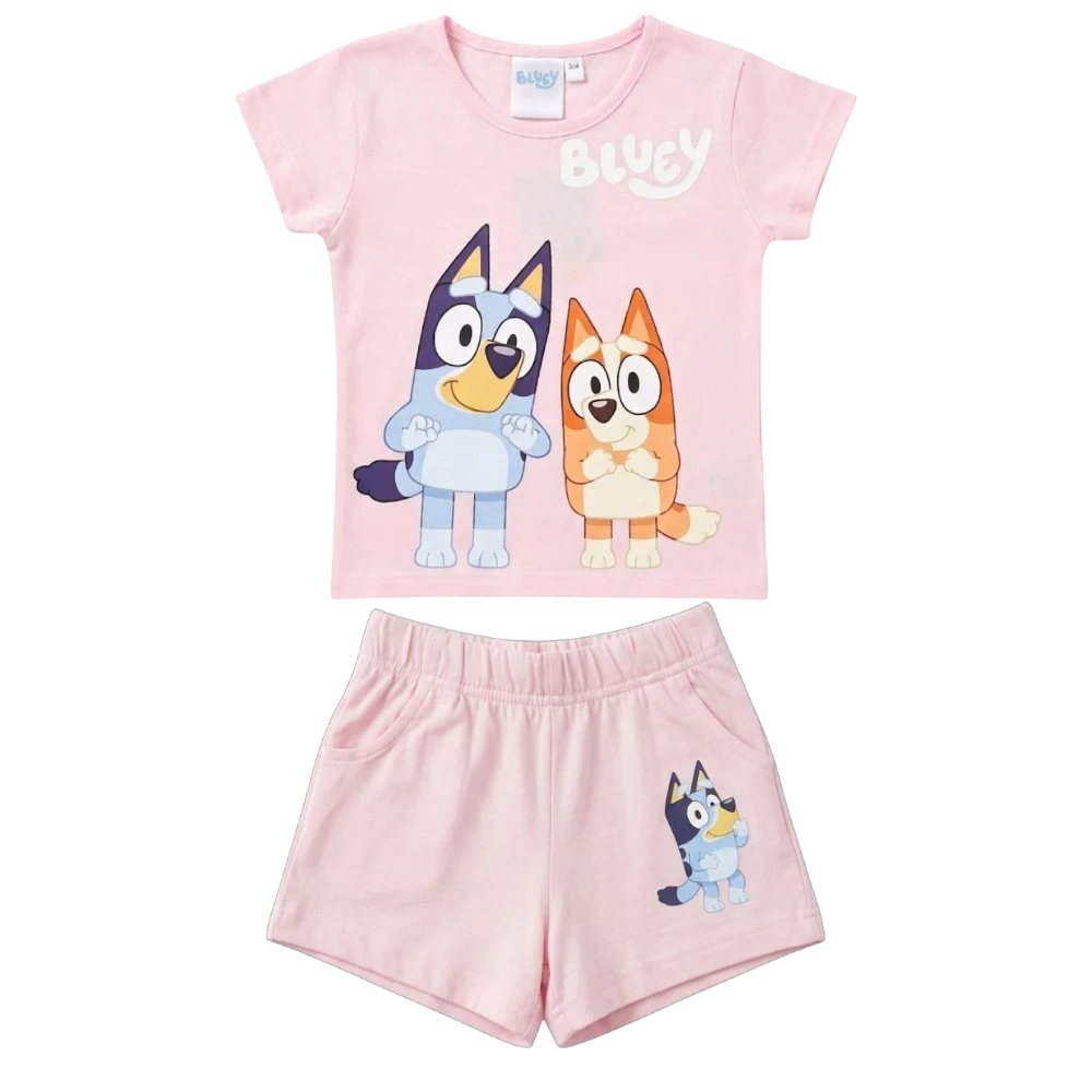 Seturi 2 piese - Compleu copii, 2 piese, mânecă scurtă, 100% bumbac, roz, Bluey