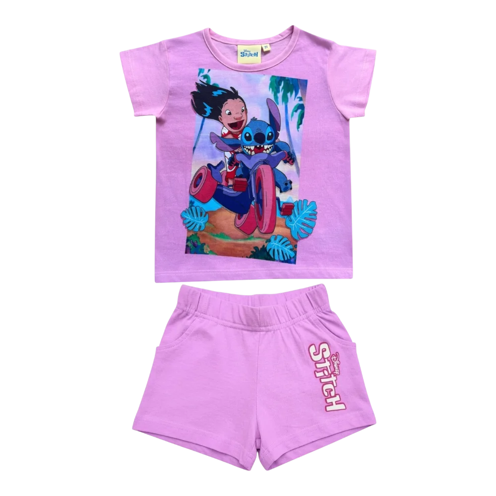 Imbracaminte copii - Compleu copii, 2 piese, mânecă scurtă, 100% bumbac, roz, Stitch