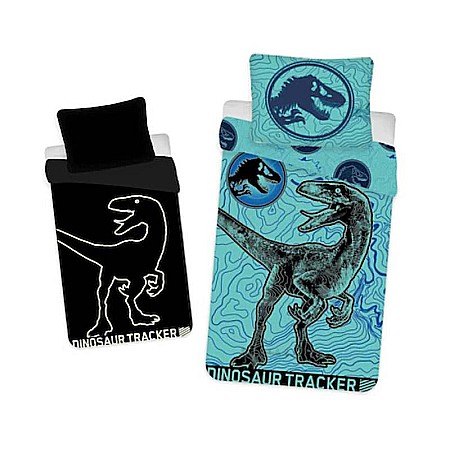 Set lenjerie pat copii, cu detalii fosforescente,100% bumbac, Jurassic World