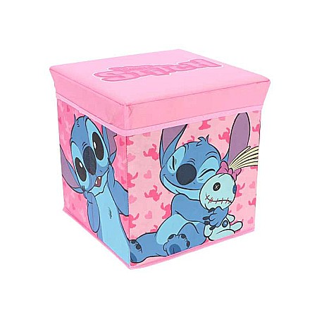 Depozitare si organizare - Taburet Pliabil cu Spațiu de Depozitare, Tip Cutie, Roz, Sarcină Maximă 80 kg, 30x30x30 cm, Stitch