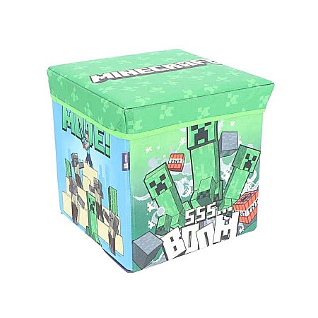 Depozitare si organizare - Taburet Pliabil cu Spațiu de Depozitare, Tip Cutie, Multicolor, Sarcină Maximă 80 kg, 30x30x30 cm, Minecraft