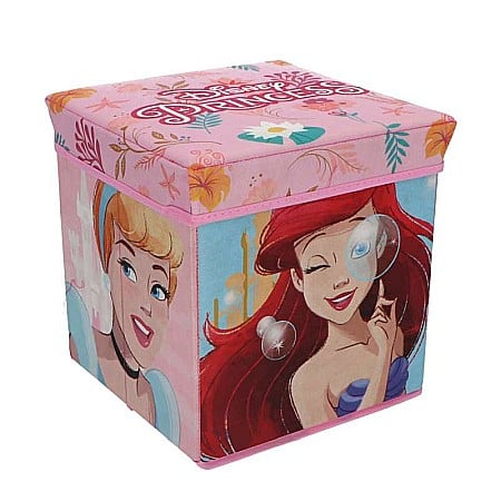 Depozitare si organizare - Taburet Pliabil cu Spațiu de Depozitare, Tip Cutie, Multicolor, Sarcină Maximă 80 kg, 30x30x30 cm, Prințesele Disney