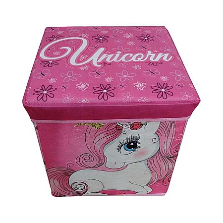 Depozitare si organizare - Taburet Pliabil cu Spațiu de Depozitare, Tip Cutie, Multicolor, Sarcină Maximă 80 kg, 30x30x30 cm, Unicorn