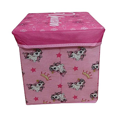 Taburet Pliabil cu Spațiu de Depozitare, Tip Cutie, Multicolor, Sarcină Maximă 80 kg, 30x30x30 cm, Unicorn [1]