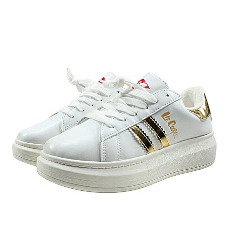 Pantofi sport din piele ecologică cu detalii holografice, alb, GO, Lee Cooper [1]