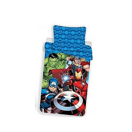 Set lenjerie de pat copii Avengers team, fosforescent, bumbac, 2 piese, 140x200 cm, 70x90 cm