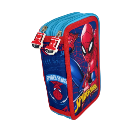 Penare - Penar cu 3 compartimente, echipat, 42 piese, albastru, Happy, Spiderman
