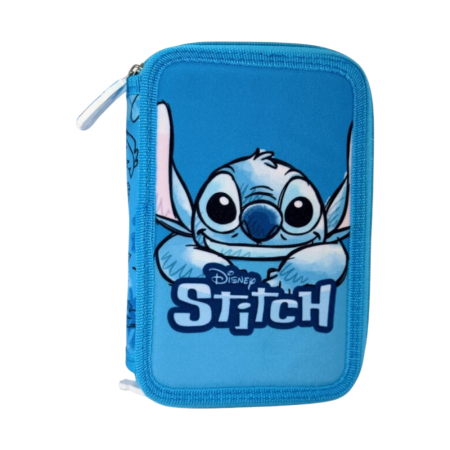 Penare - Penar cu 3 compartimente, echipat, 42 piese, albastru, Happy, Stitch