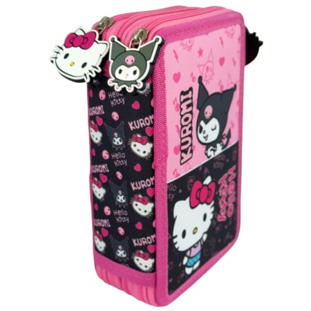 Penare - Penar cu 3 compartimente, echipat, 42 piese, multicolor, Happy, Hello Kitty