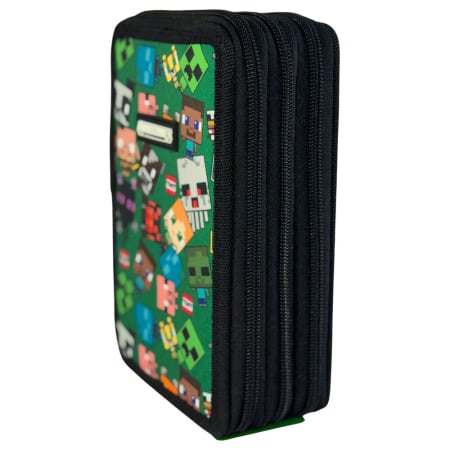Gradinita si scoala - Penar cu 3 compartimente, echipat, 42 piese, multicolor, Happy, Minecraft