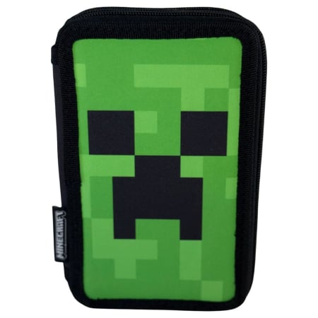 Penare - Penar cu 3 compartimente, echipat, 42 piese, verde, Happy, Minecraft