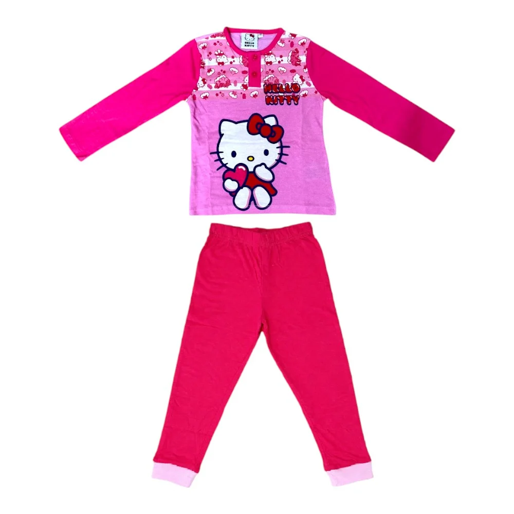 Pijamale - Pijamale copii, 100% bumbac, fucsia, Hero, Hello Kitty
