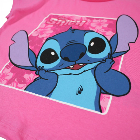 Pijamale copii cu maneca scurta, 100% bumbac, roz, Happy Days, Stitch [4]