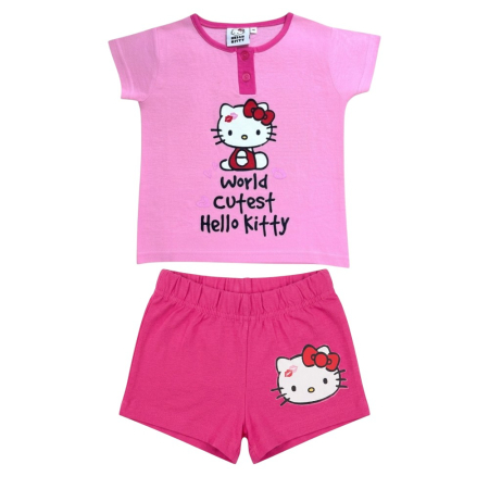 Pijamale - Pijamale copii, mânecă scurtă, 100% bumbac, roz, Hero, Hello Kitty