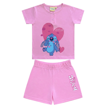 Pijamale - Pijamale copii, mânecă scurtă, 100% bumbac, roz, Hero, Stitch