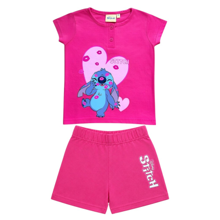 Pijamale - Pijamale copii, mânecă scurtă, 100% bumbac, roz, Hero, Stitch, Disney