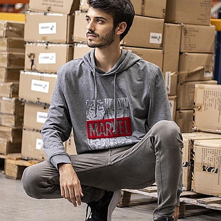 Hanorac bărbați cu glugă, 100% bumbac, gri, Marvel [5]
