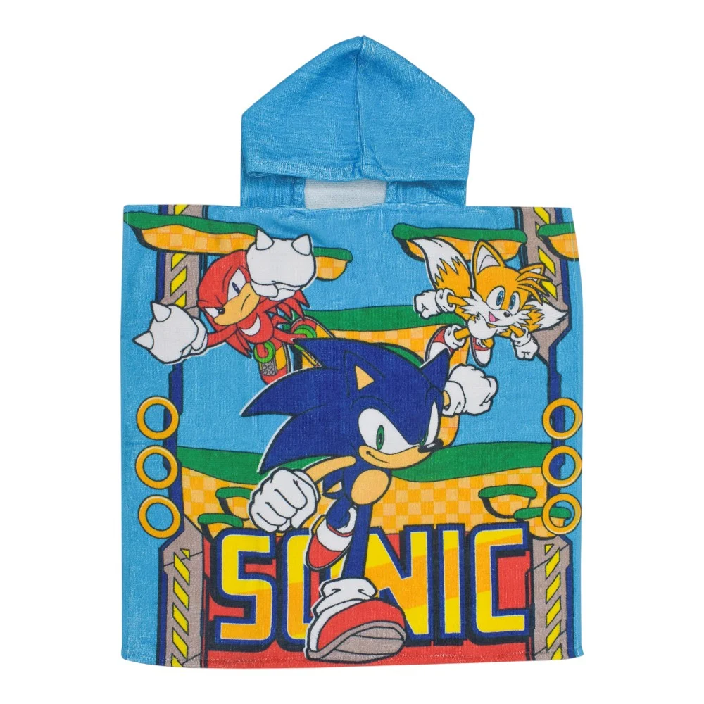 Poncho - Prosop de baie pentru copii, tip poncho, 100% bumbac, multicolor, 55x110 cm, So fun, Sonic