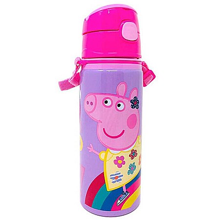 Sticle - Sticla de apă, pentru copii, din aluminiu, fără BPA, multicolor, 600 ml, Peppa Pig
