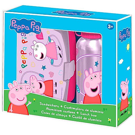 Seturi - Set cutie sandwich plastic fără BPA și sticlă apă din aluminiu, 400 ml, multicolor, Peppa Pig