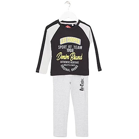 Pijamale - Pijamale copii cu mânecă lungă, gri, cu buzunare laterale, 100% bumbac, Lee Cooper