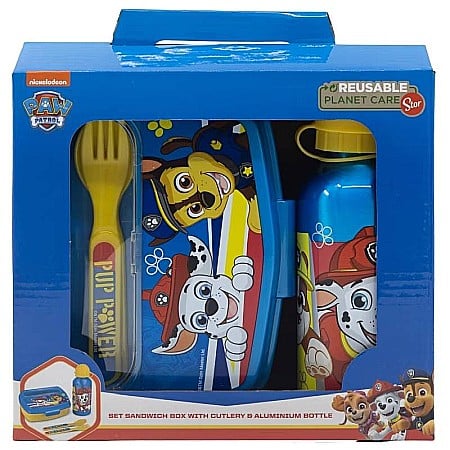 Set sticlă apă 400 ml din aluminiu și cutie sandwich cu tacâmuri, fără BPA, Pup Power, Paw Patrol