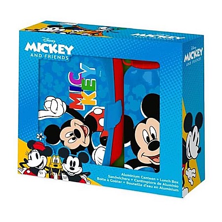 Alimente si bauturi - Set cutie sandwich plastic fără BPA și sticlă apă din aluminiu, 400 ml, multicolor, Mickey Mouse, Disney