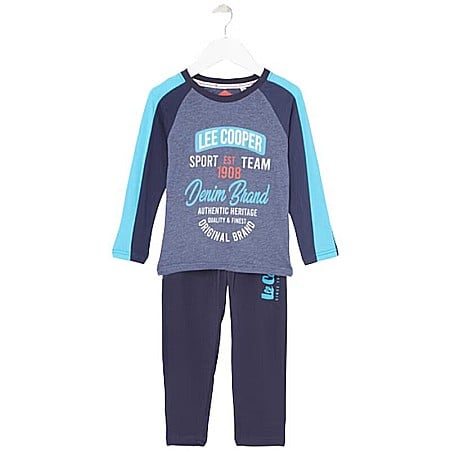 Pijamale - Pijamale copii cu mânecă lungă, albastru, cu buzunare laterale, bumbac, Lee Cooper