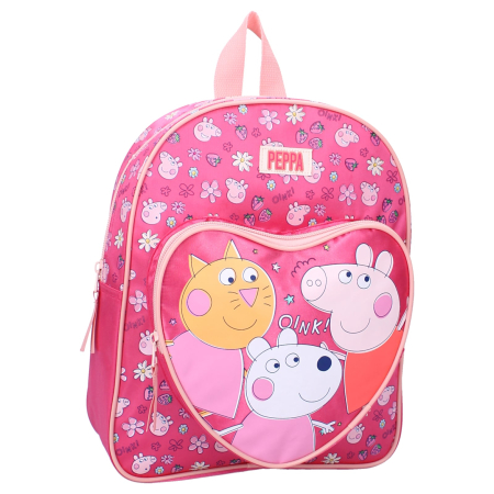 Ghiozdane si rucsacuri - Rucsac cu două compartimente, 35x25x11 cm, bretele ajustabile și întărite, roz, Happy, Peppa Pig