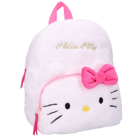 Ghiozdane si rucsacuri - Rucsac din pluș, cu două compartimente, 26x21x11 cm, alb, Happy, Hello Kitty