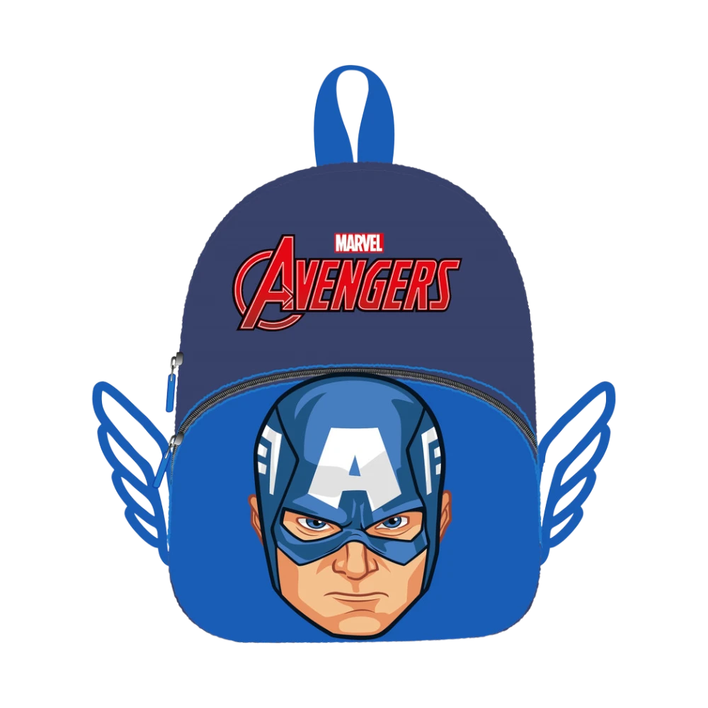 Ghiozdane si rucsacuri - Rucsac din pluș, cu două compartimente, 30x24x8 cm, albastru, Happy, Captain America