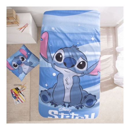 Set lenjerie pat, 100% bumbac, 2 piese, 140x200 cm, 65x65 cm, albastru, Happy, Stitch [1]