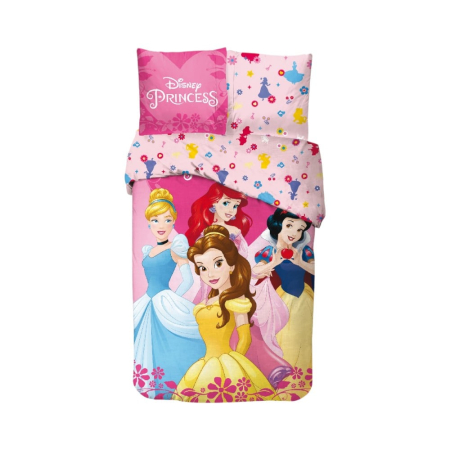 Set lenjerie pat, 100% bumbac, 2 piese, 140x200 cm, 65x65 cm, multicolor, Happy, Princess Disney