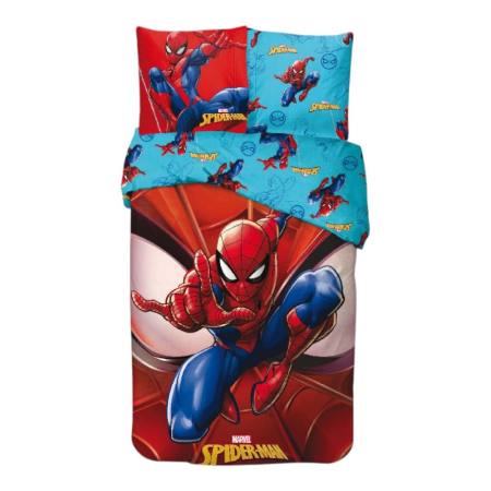 Textile - Set lenjerie pat, 100% bumbac, 2 piese, 140x200 cm, 65x65 cm, roșu, Happy, Spiderman