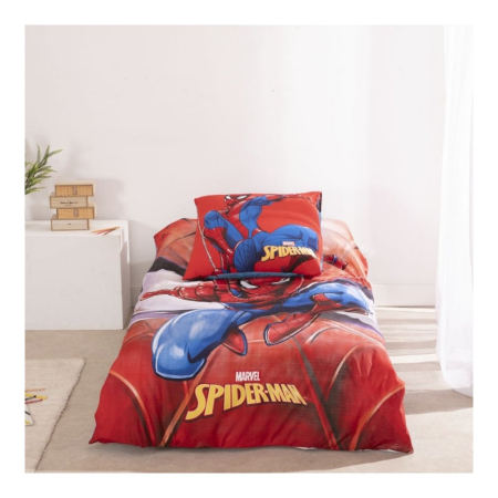 Set lenjerie pat, 100% bumbac, 2 piese, 140x200 cm, 65x65 cm, roșu, Happy, Spiderman [2]