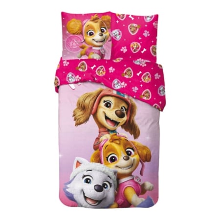 Textile - Set lenjerie pat, 100% bumbac, 2 piese, 140x200 cm, 65x65 cm, roz, Happy, Paw Patrol