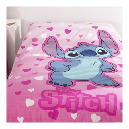 Set lenjerie pat, 100% bumbac, 2 piese, 140x200 cm, 65x65 cm, roz, Happy, Stitch, Disney [2]